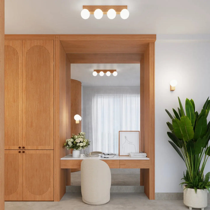 Applique plafonnier bulbo 2 en bois naturel avec forme minimaliste et combinaison naturelle chaleureuse