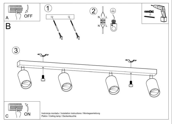 Luminaire plafonnier berg 4 en bois naturel avec abat-jours mobiles berg et forme simple pour intérieur moderne