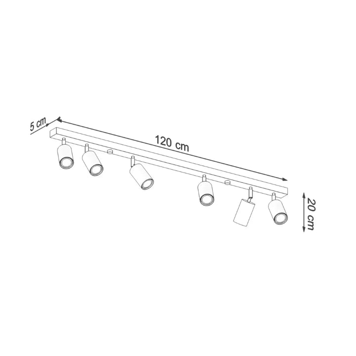 Luminaire plafonnier bois naturel forme simple avec six abat-jours berg ajustables blanc 120 cm de long