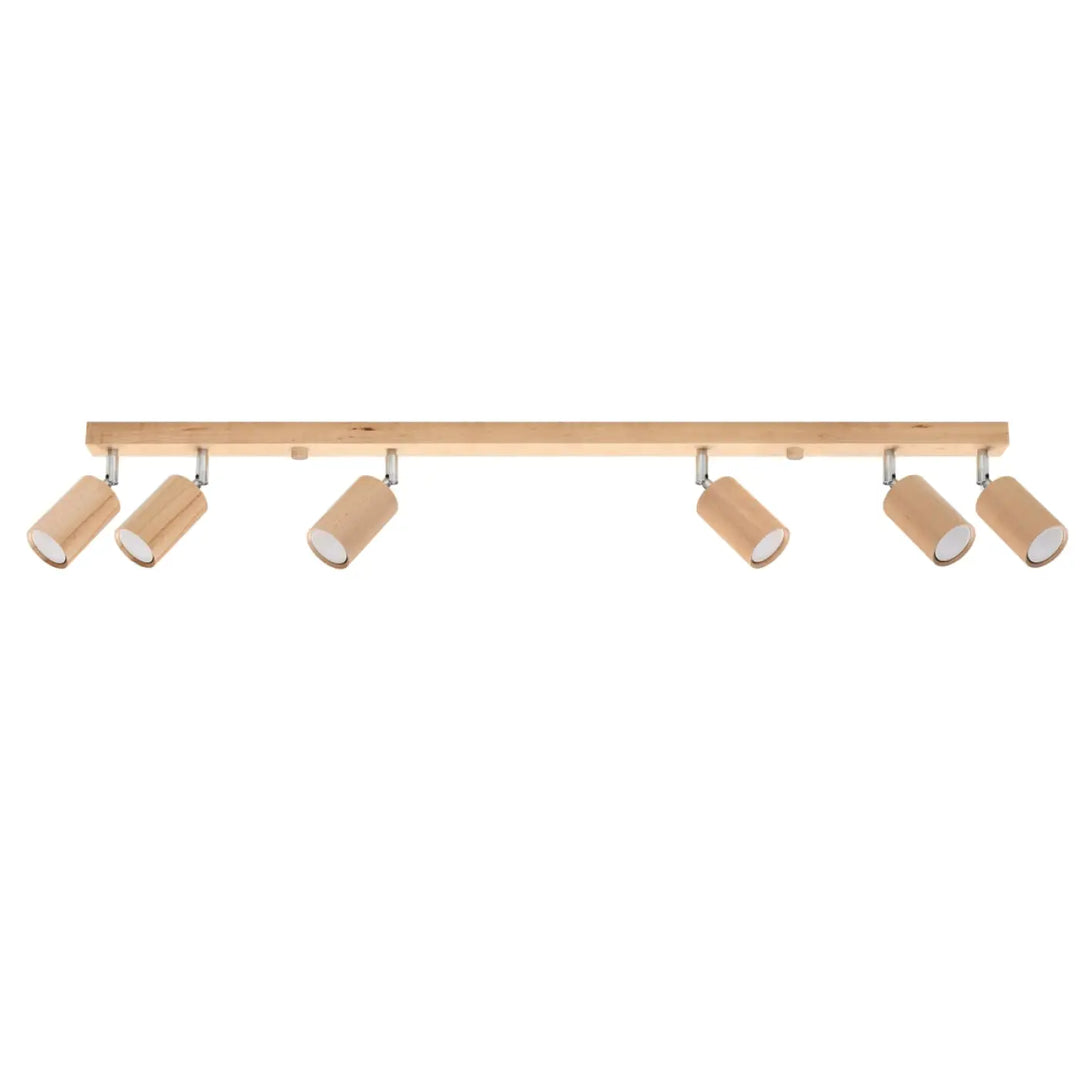 Luminaire plafonnier berg 6 en bois naturel avec six abat-jours berg cylindriques beige mat forme simple