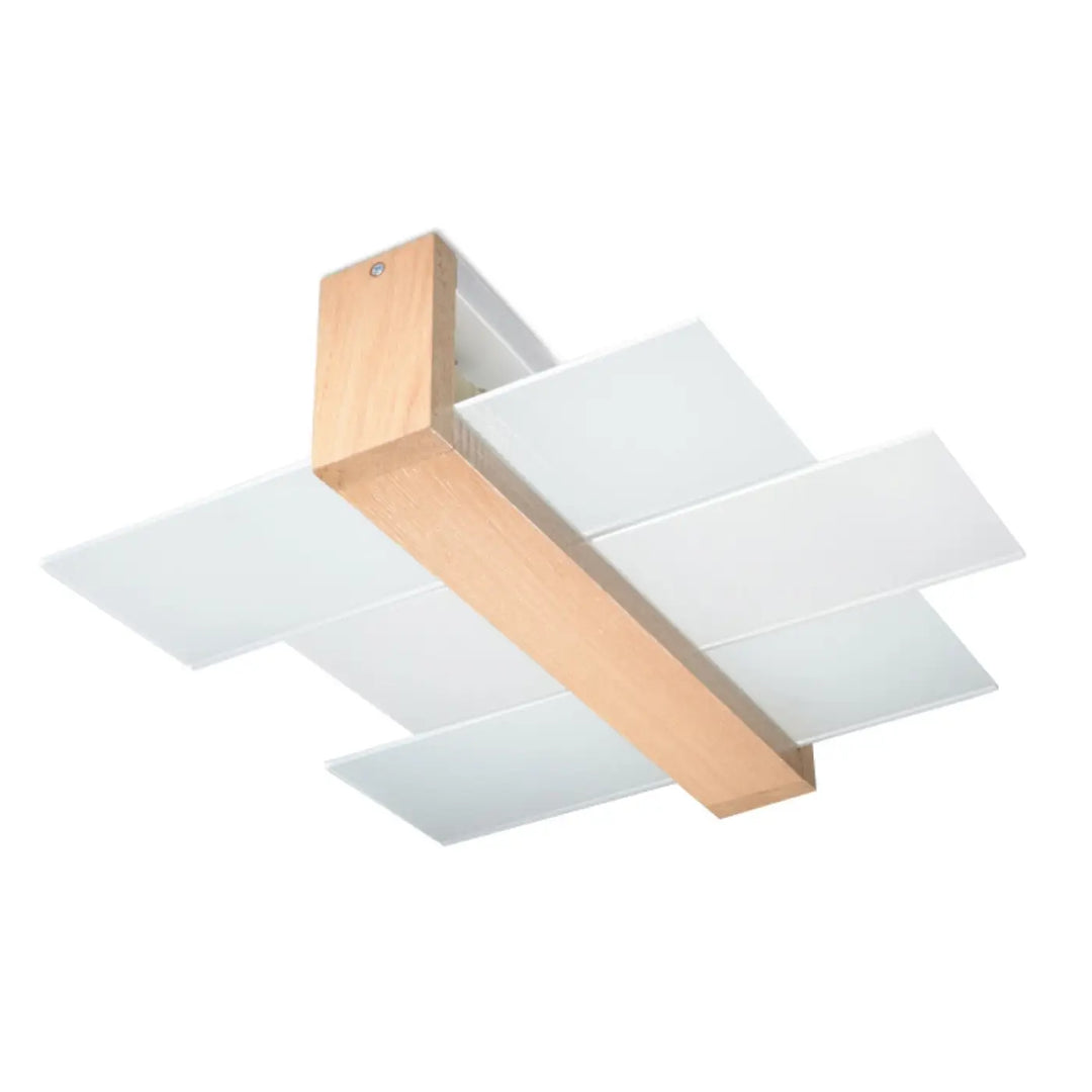Luminaire plafonnier feniks 2 en bois naturel avec panneaux en verre dépoli blanc pour une atmosphère unique design intemporel