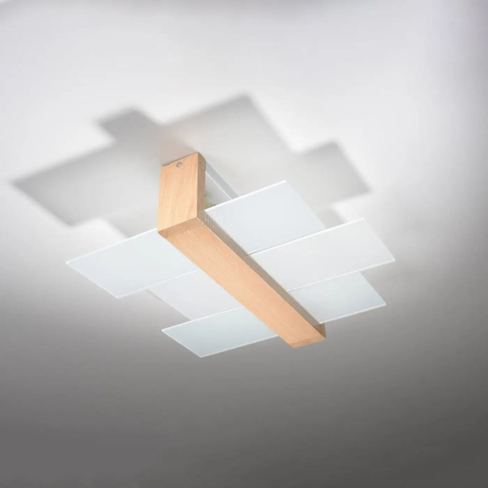 Luminaire plafonnier feniks 2 avec cadre en bois naturel et panneaux en verre dépoli pour une atmosphère unique