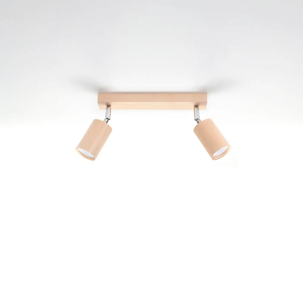 Luminaire plafonnier berg 2 en bois naturel avec deux abat-jours berg cylindriques ajustables de forme simple beige