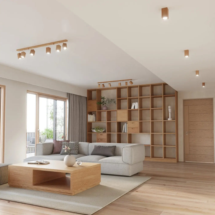Luminaire plafonnier lampe keke chêne en bois avec spots réglables s’intégrera parfaitement à un style loft