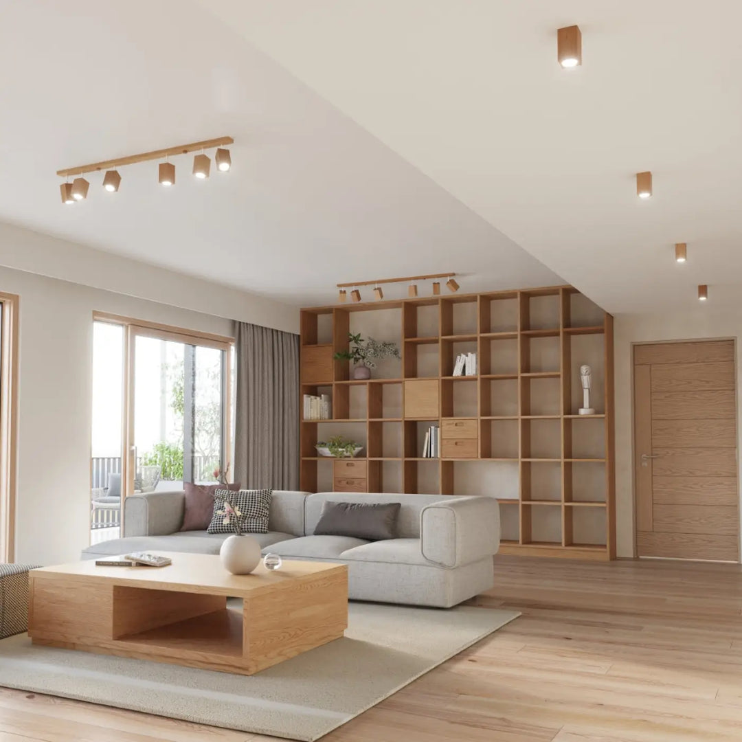 Luminaire plafonnier lampe keke en bois clair chêne avec spots réglables s’intégrera parfaitement au style loft