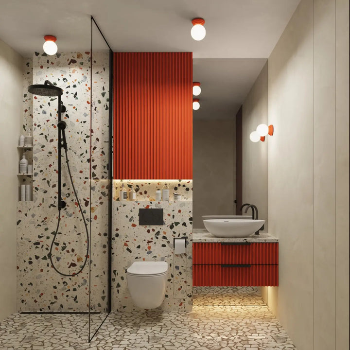 Luminaire plafonnier zori rouge à panneaux verticaux avec texture nervurée et éclairage intégré pour belle décoration