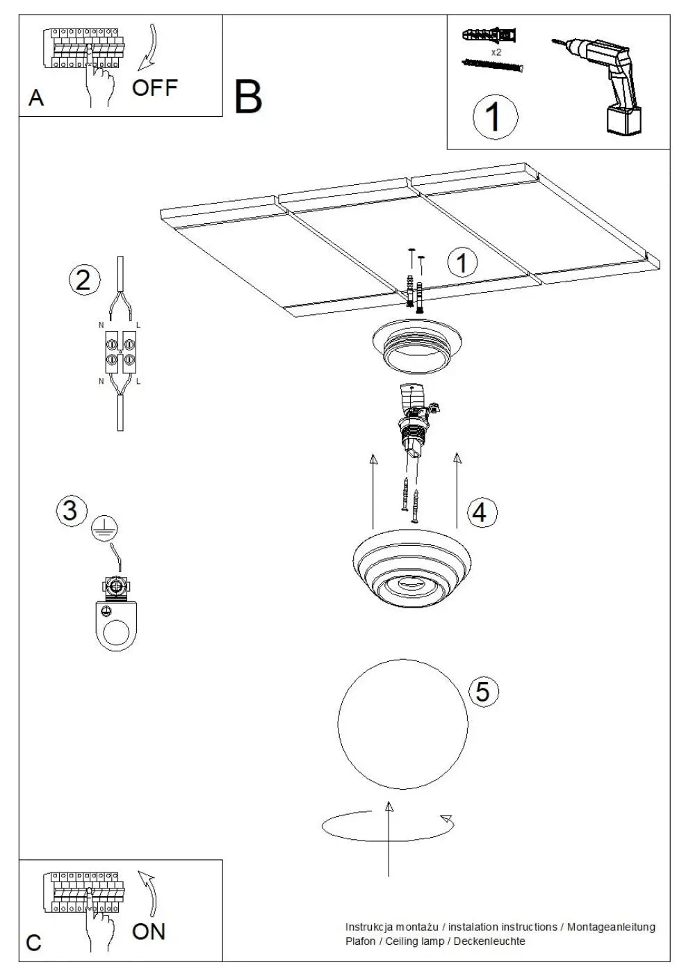 Diagramme de montage du luminaire plafonnier zori pêche montrant les composants pour une belle décoration avec qualités esthétiques