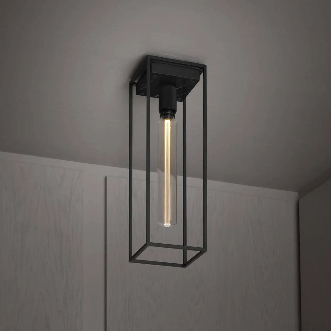 Plafonnier Caged Large en marbre noir et cage en métal noir mat #couleur_noir