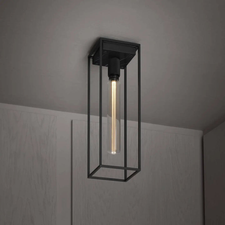 Plafonnier Caged Large en marbre noir et cage en métal noir mat #couleur_noir