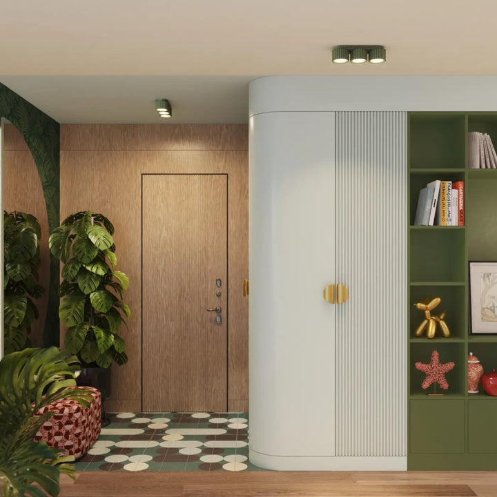 Luminaire Plafonnier vert olive dans un intérieur contemporain