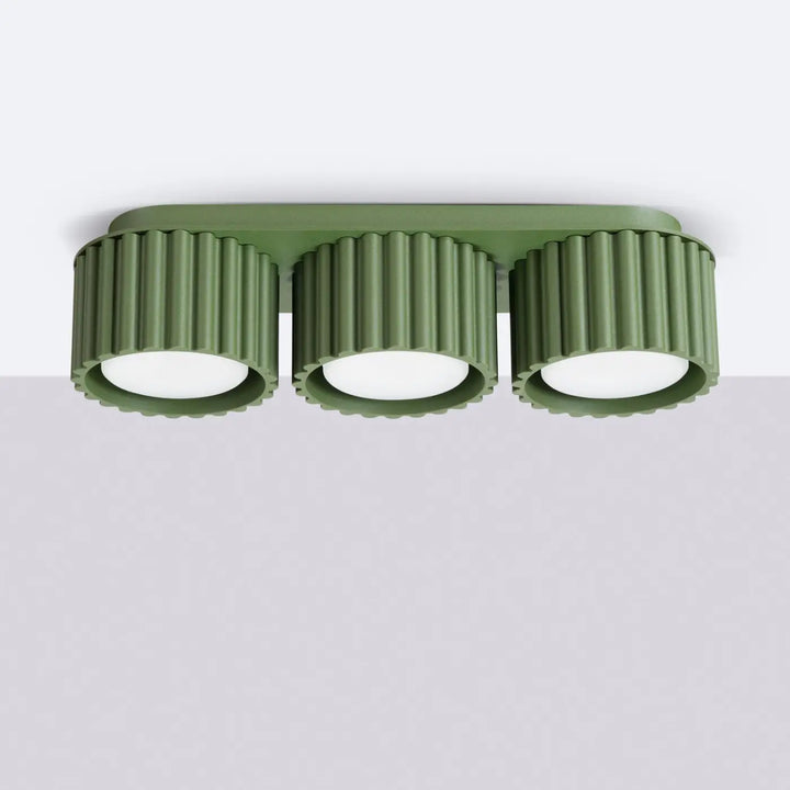 Luminaire Plafonnier vert olive éteinte, vue rapprochée