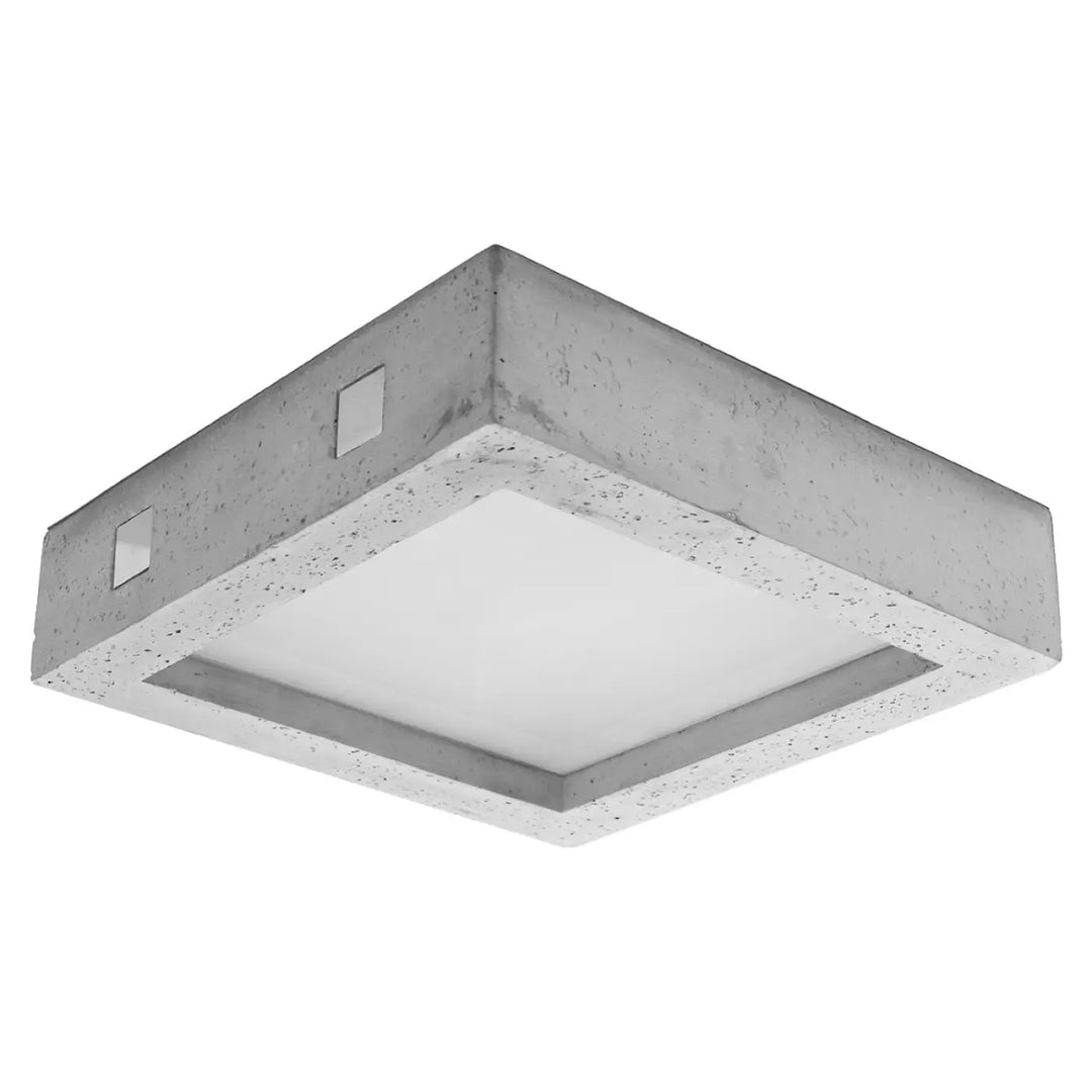 Luminaire plafonnier riza en béton moderne avec cadre gris texturé et diffuseur blanc givré pour aménagements industriels