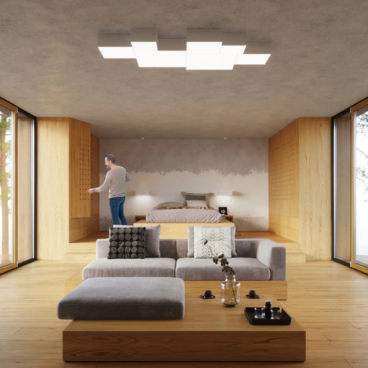 Luminaire plafonnier horus 45 blanc avec forme riche en verre pour éclairage polyvalent et plafonnier carré moderne