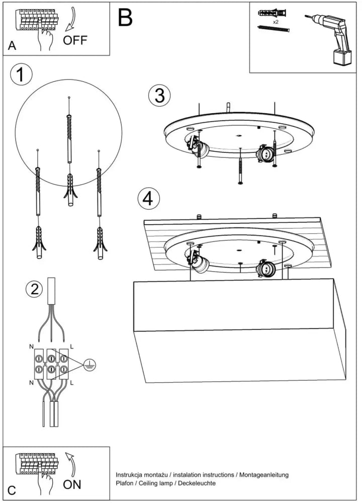 Diagramme dinstallation dun plafonnier carré horus 45 blanc avec composants étiquetés pour un éclairage polyvalent et forme riche