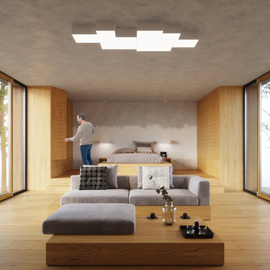 Luminaire plafonnier horus 55 blanc avec plafonnier carré et forme riche pour éclairage polyvalent moderne