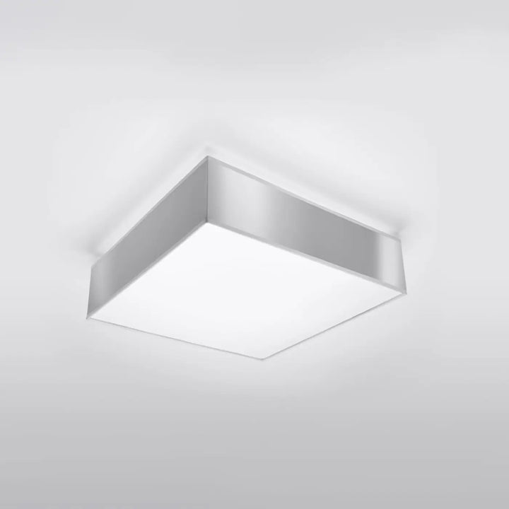 Plafonnier carré horus 35 gris avec cadre métallique argenté et éclairage polyvalent à forme riche diffuse