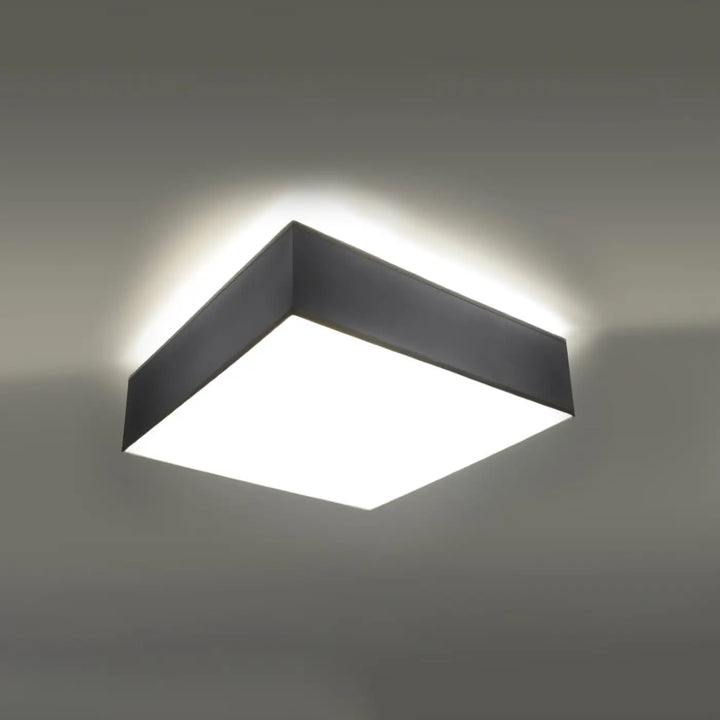 Luminaire plafonnier gris allumé, vue rapprochée