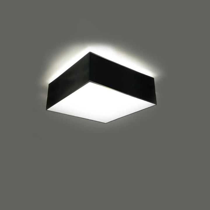 Luminaire plafonnier noir allumé, vue rapprochée