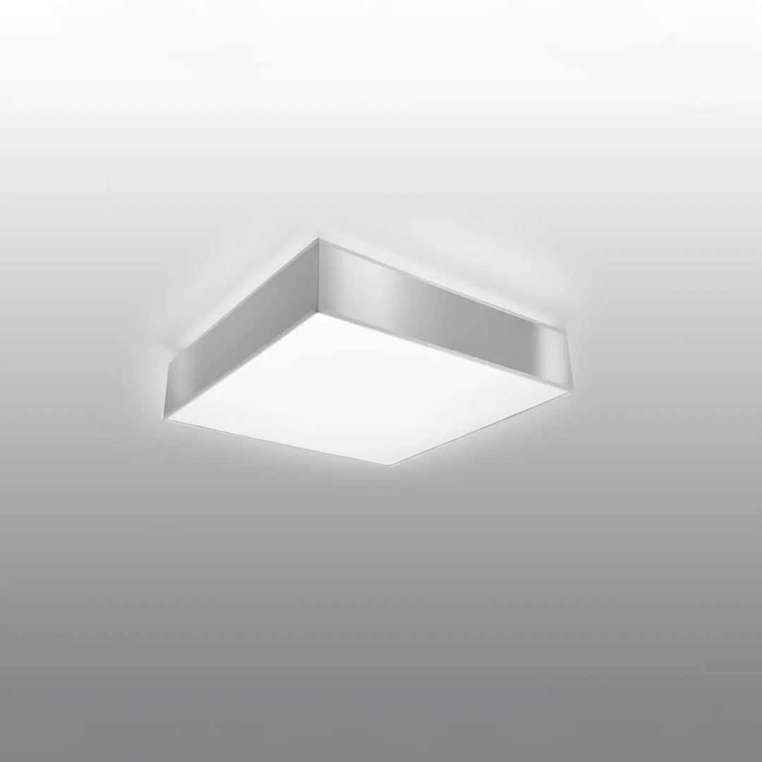 Plafonnier carré horus gris avec cadre métallique argenté et éclairage polyvalent à forme riche et lumière diffusée blanche