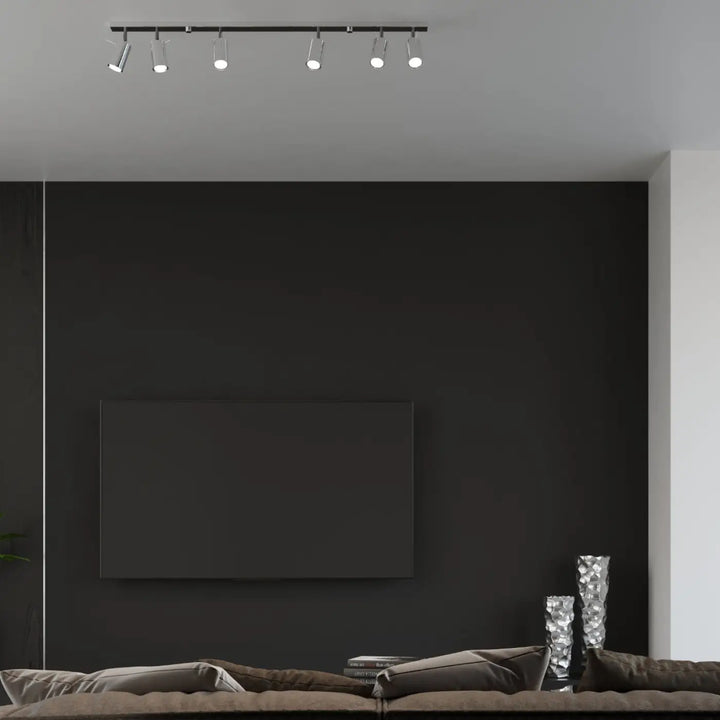 Luminaire plafonnier ring 3 chromé avec cinq spots réglables noirs que vous pouvez facilement installer