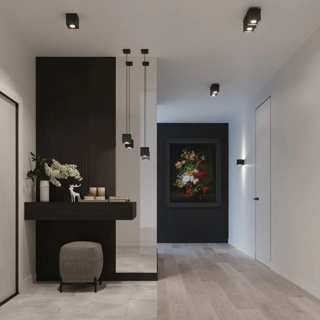 Luminaire plafonnier quad noir avec peinture florale encadrée noir pour une magnifique décoration murale montées individuellement