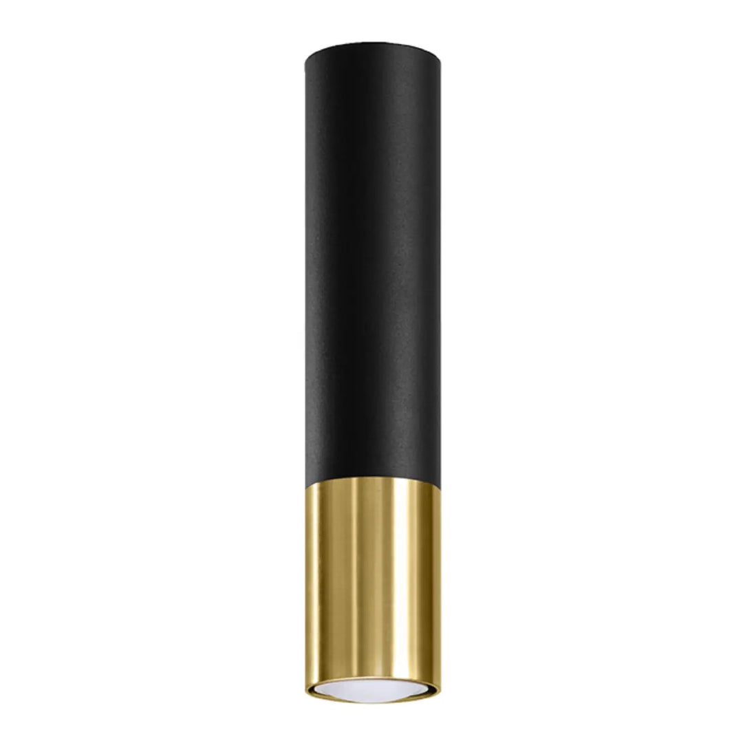 Plafonnier loopez noir cylindrique noir et doré avec finition mate et accents métalliques brillants pour élégance contemporaine