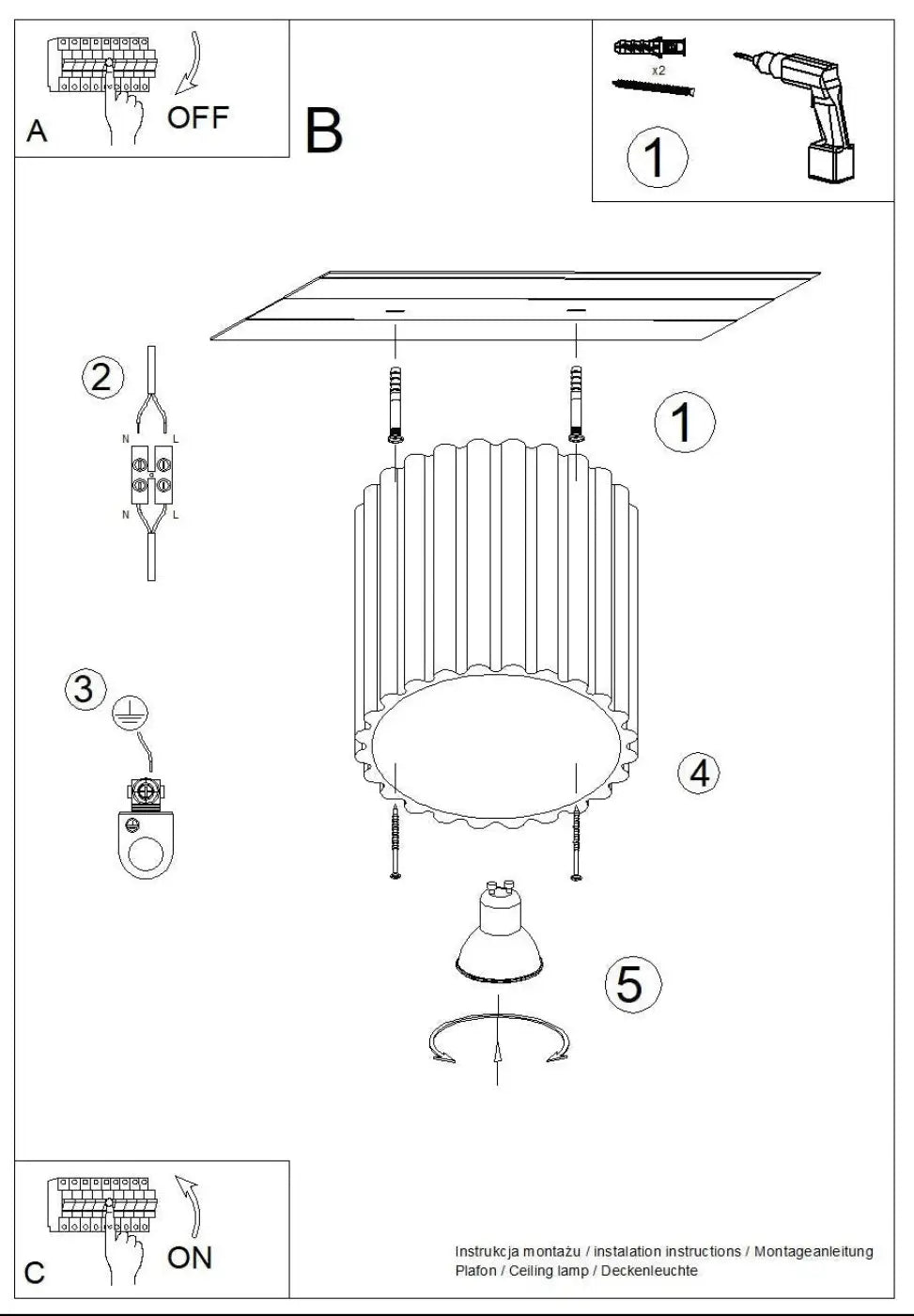 Luminaire plafonnier aura 1 ultramarine avec forme unique inspirée, abat-jour cylindrique cannelé et bordure festonnée