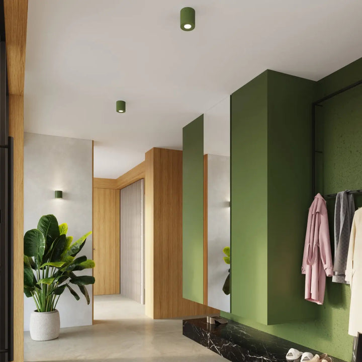 Luminaire plafonnier orbis vert olive design contemporain avec forme cylindrique moderne pour éclairage intérieur
