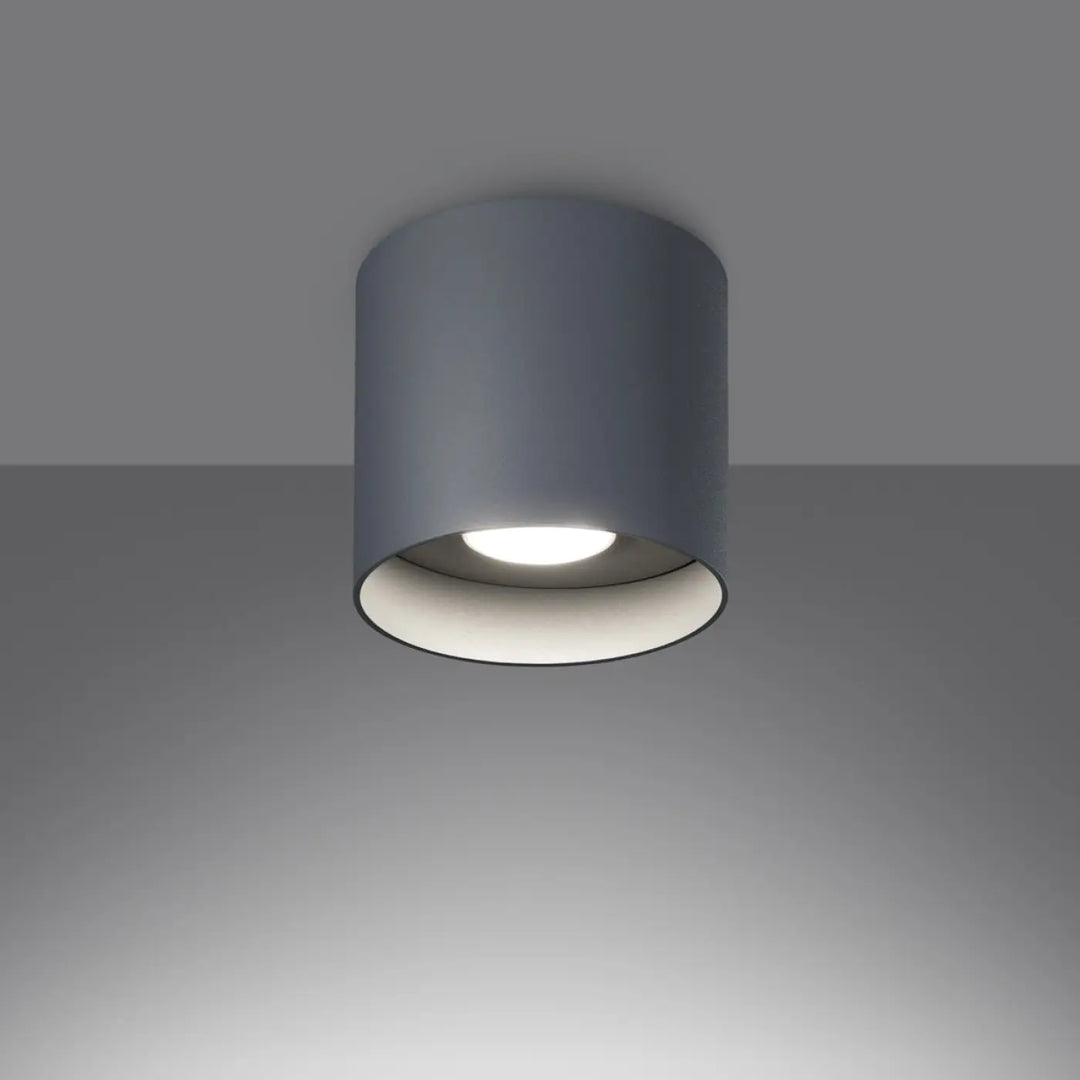 Luminaire plafonnier mika moderne gris cylindrique avec finition mate et intérieur blanc pour un plafond mika allie simplicité