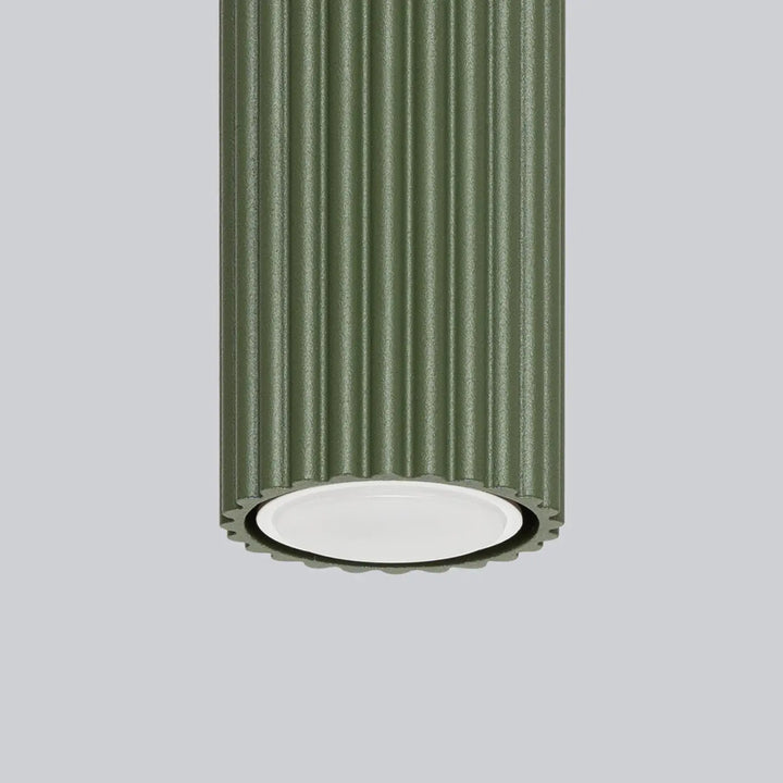 Plafonnier karbon 30 vert olive cylindrique en ribbed avec diffuseur blanc et ampoules gu10 interchangeables design minimaliste