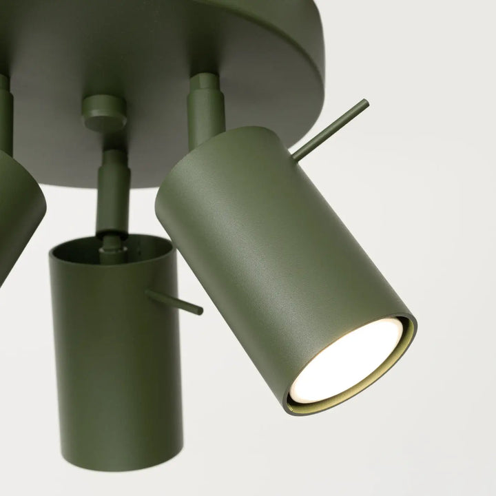 Luminaire plafonnier ring 3p vert olive avec spot cylindrique mat et bras réglables pour éclairage flexible minimalisme moderne