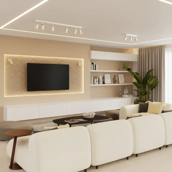 Luminaire plafonnier lampe ring beige avec design minimalisme moderne et éclairage flexible pour espace contemporain