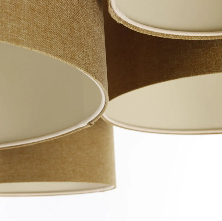 Luminaire plafonnier 4flames bogo élégant avec abat-jours en lin naturel écru et doublure intérieure crème
