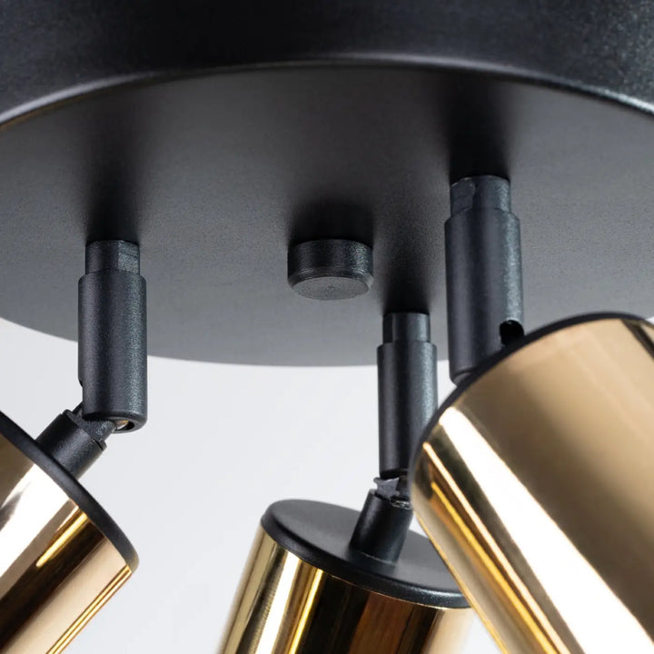 Luminaire plafonnier winx 3p noir en acier noir et doré avec design moderne et spots ajustables allie design moderne