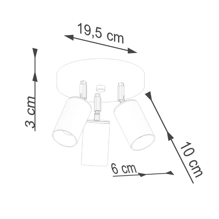 Luminaire plafonnier winx 3p noir avec trois abat-jours cylindriques modernes sur base circulaire minimaliste chrome