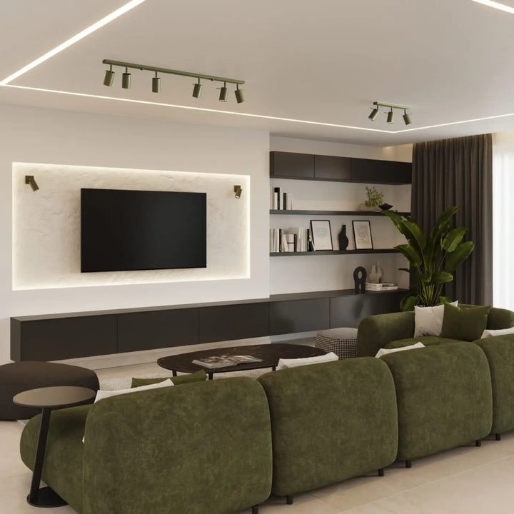 Luminaire plafonnier ring 2 vert olive en éclairage flexible avec design minimalisme moderne et finition velours