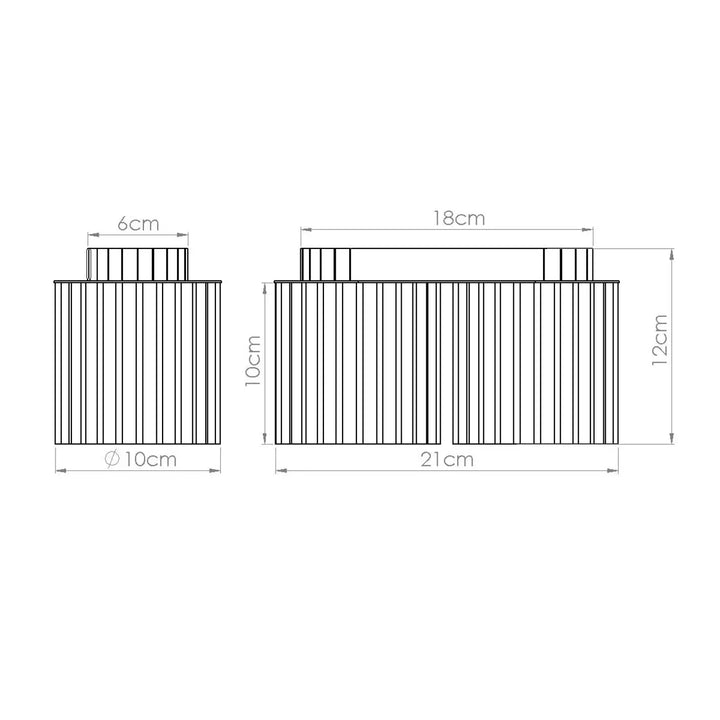 Deux contenants métalliques cylindriques beige avec ridges verticales forme unique inspirée luminaire plafonnier aura 2