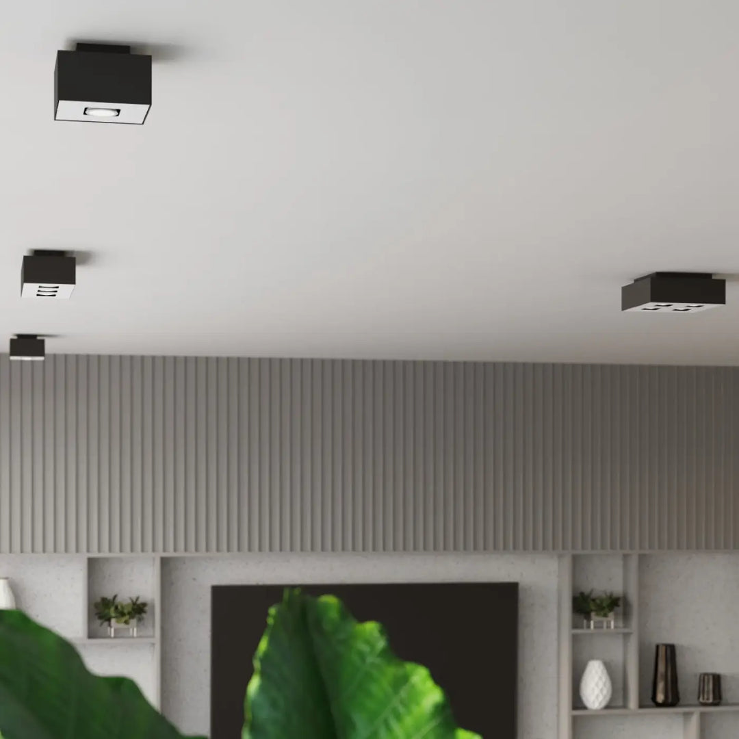 Luminaire plafonnier mono 2 noir avec spots allongés recessed en design moderne et sources lumineuses élégantes