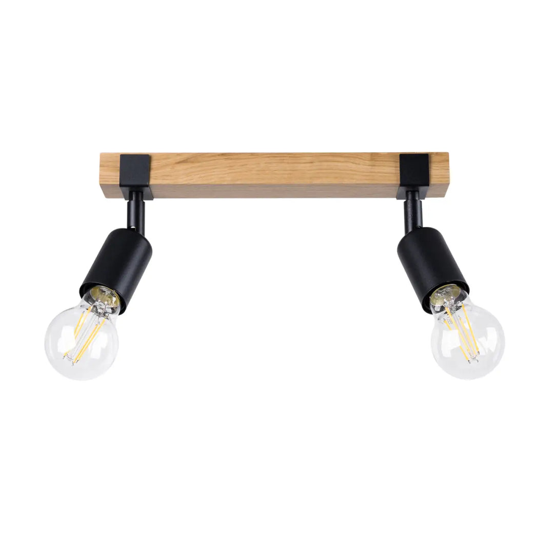 Luminaire plafonnier série zuca 2 noir en bois naturel et métal noir avec ampoules décoratives visibles petites œuvres d’art