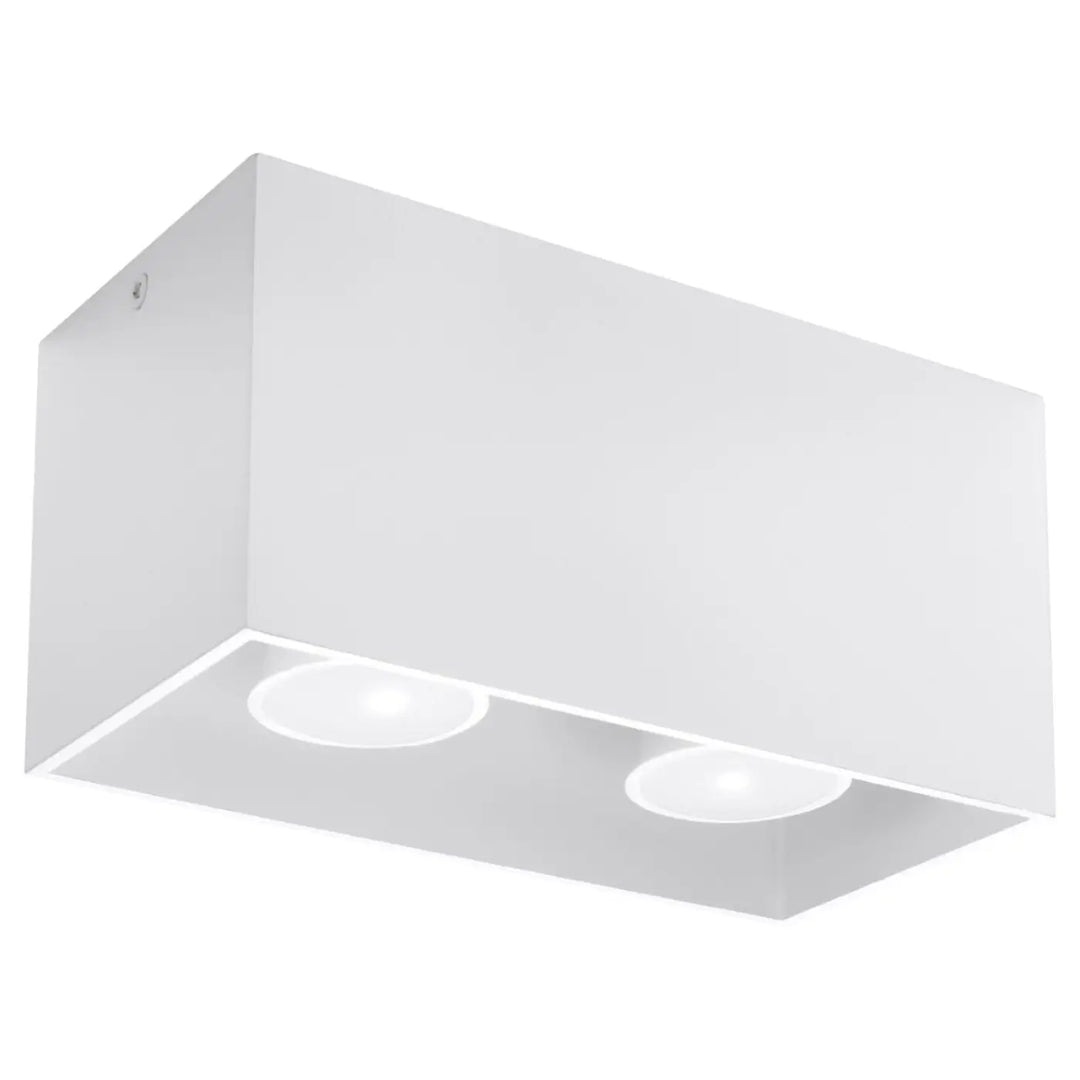 Luminaire plafonnier quad blanc avec deux ampoules led circulaires pour plafond quad maxi en bois naturel