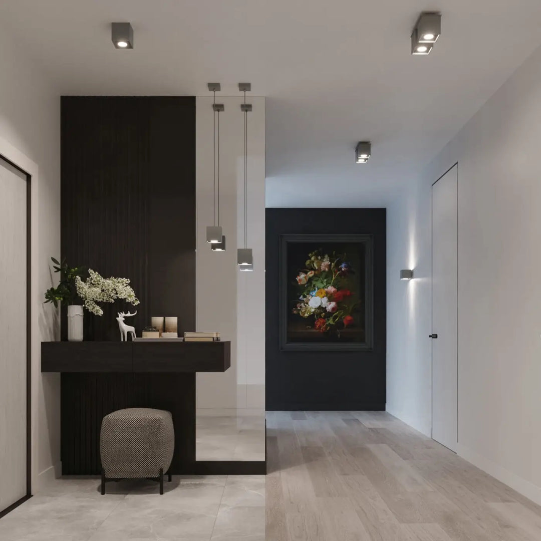 Plafonnier quad gris montées individuellement avec cadre noir et peinture florale pour magnifique décoration murale
