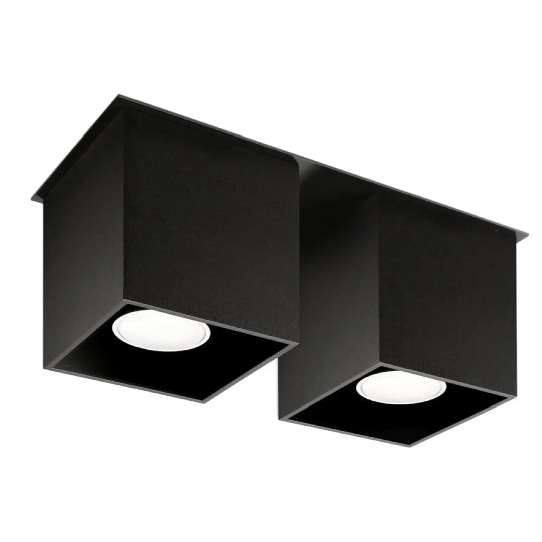 Luminaire plafonnier quad 2 noir avec deux ampoules led intégrées montées individuellement en bois naturel
