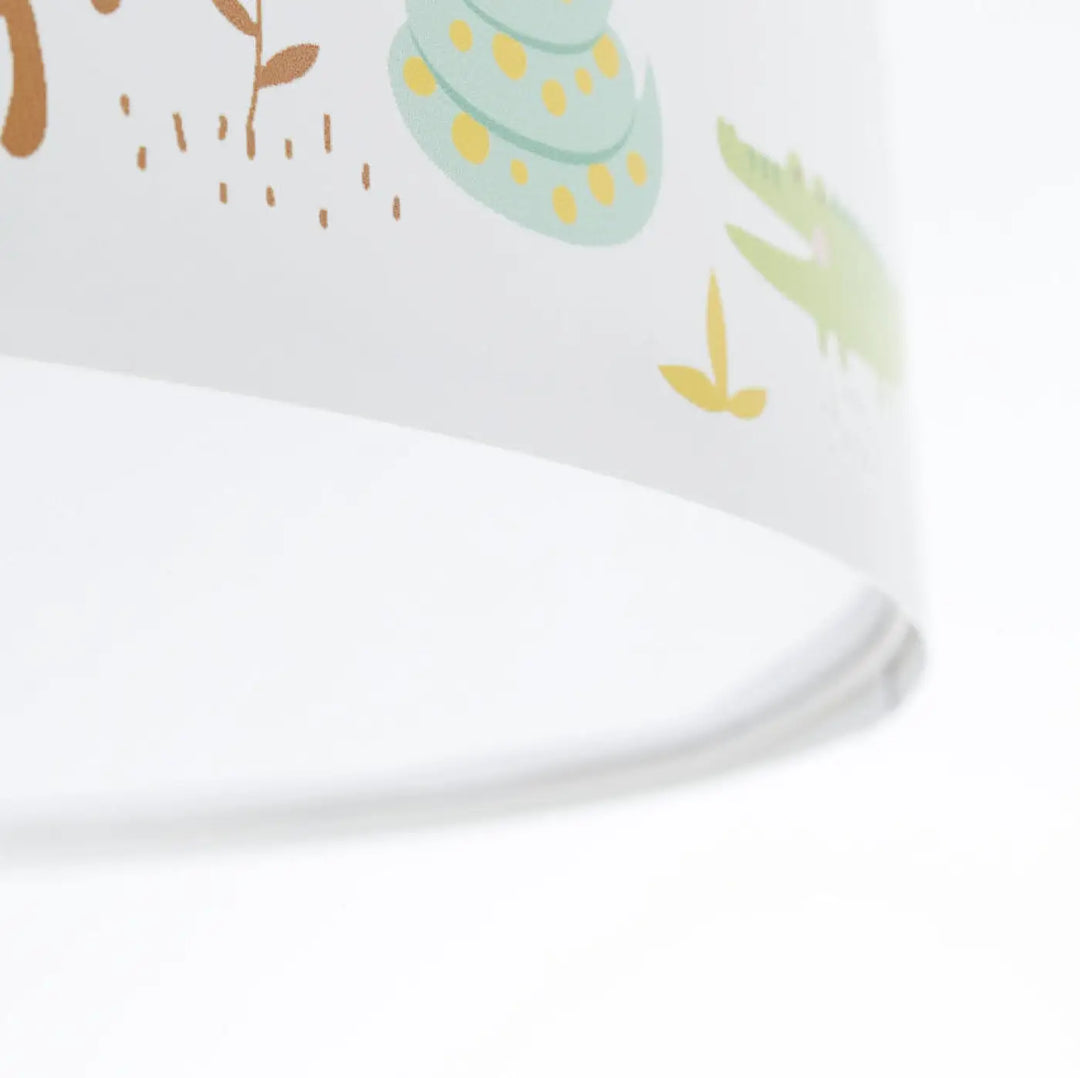 Luminaire plafonnier enfant blanc avec abat-jour mat illustré de feuillage vert et jaune pour chambre d’enfant