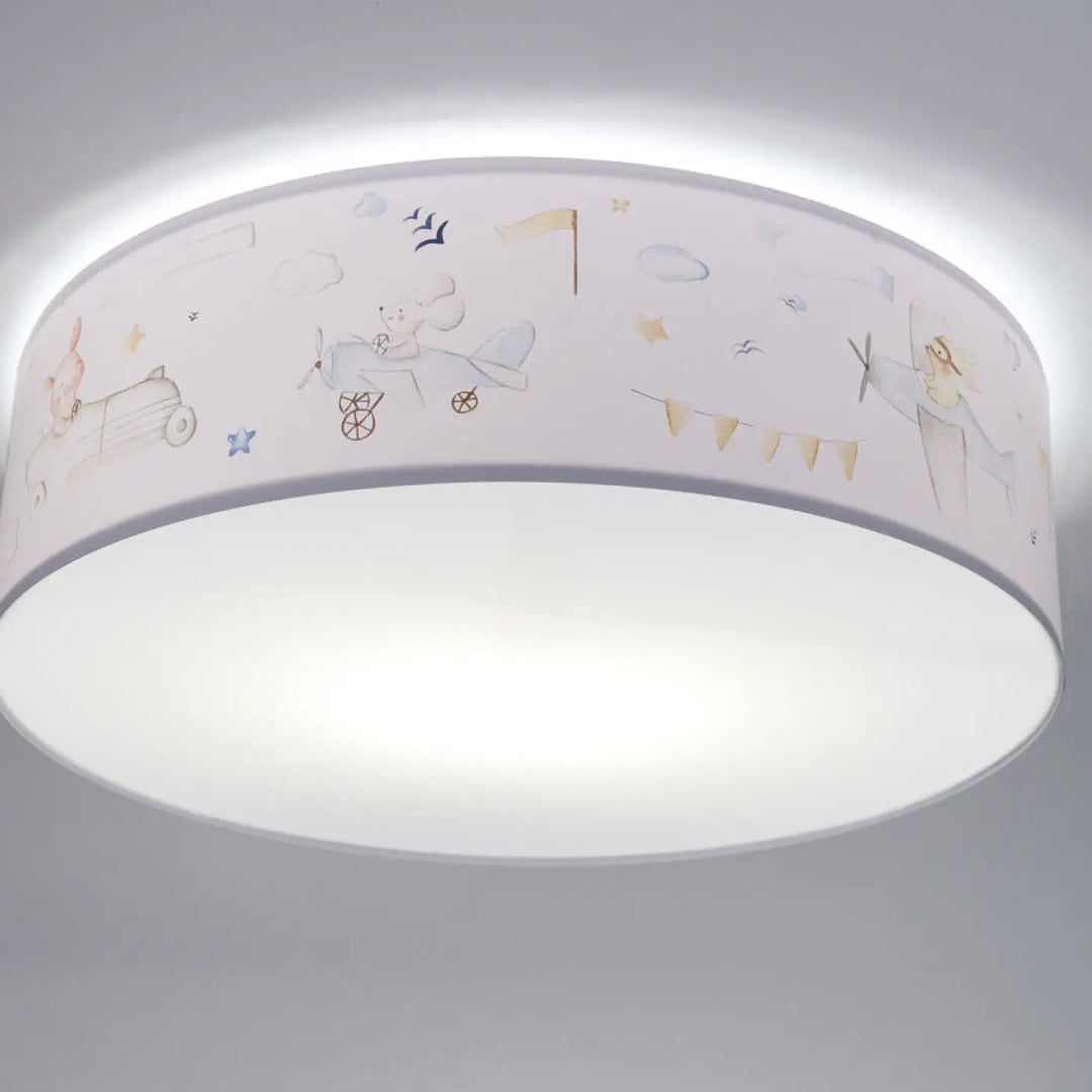 Plafonnier enfant blanc luminaire plafonnier sweet dreams avec illustrations pastel d avions et personnages doux