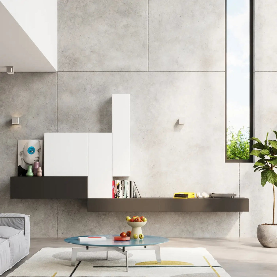 Luminaire plafonnier pixar gris avec étagère flottante moderne blanc et gris foncé effet perforation linéaire