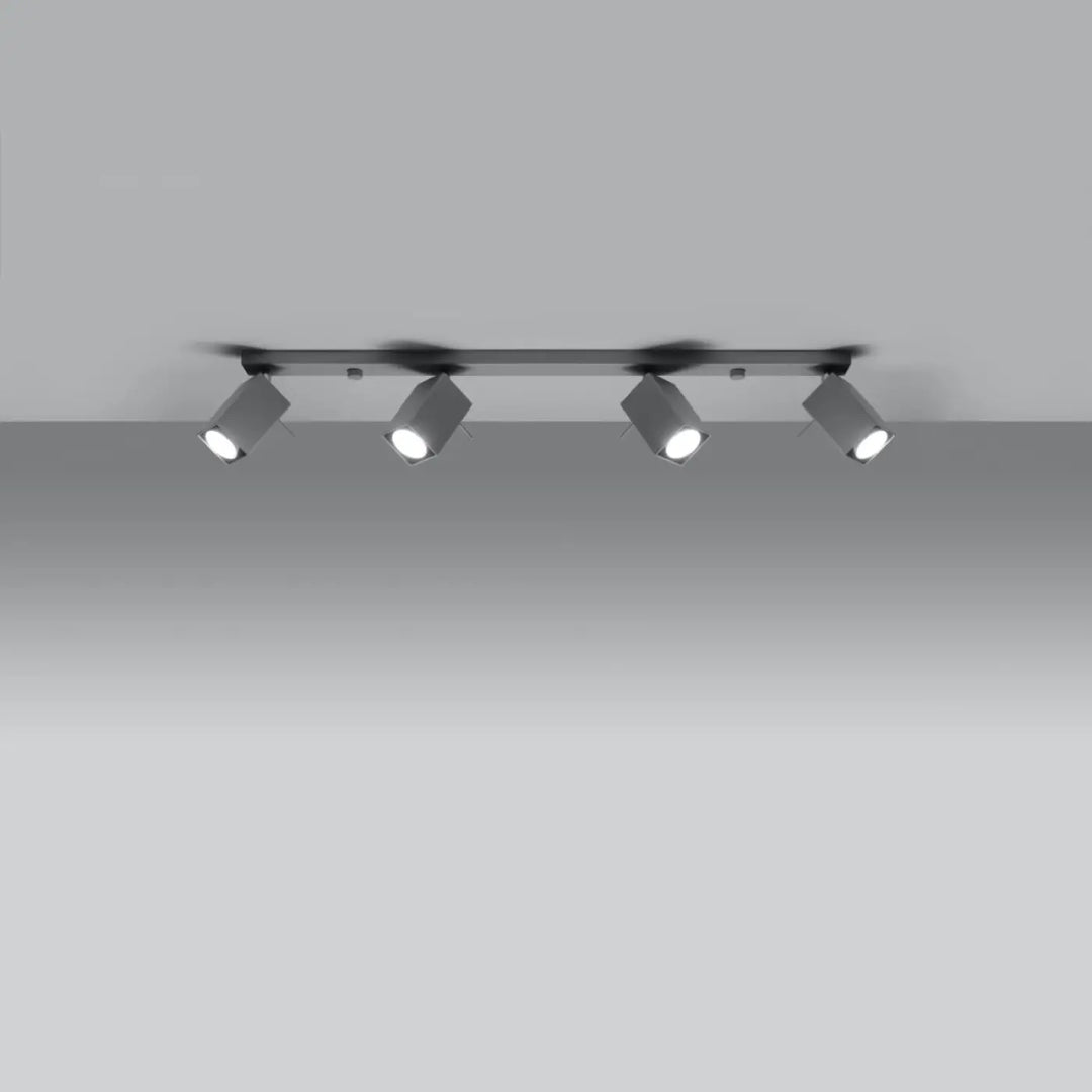 Plafonnier moderne merida 4l gris en métal noir avec quatre spots merida ajustables pour diriger précisément la lumière