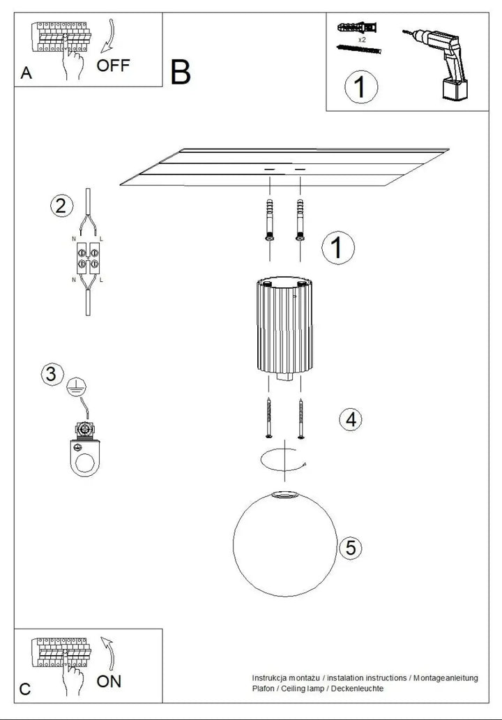 Plafonnier cylindrique lampe halo blanc avec sphère laiteuse et boîtier métal cannelé pour bureau décorative