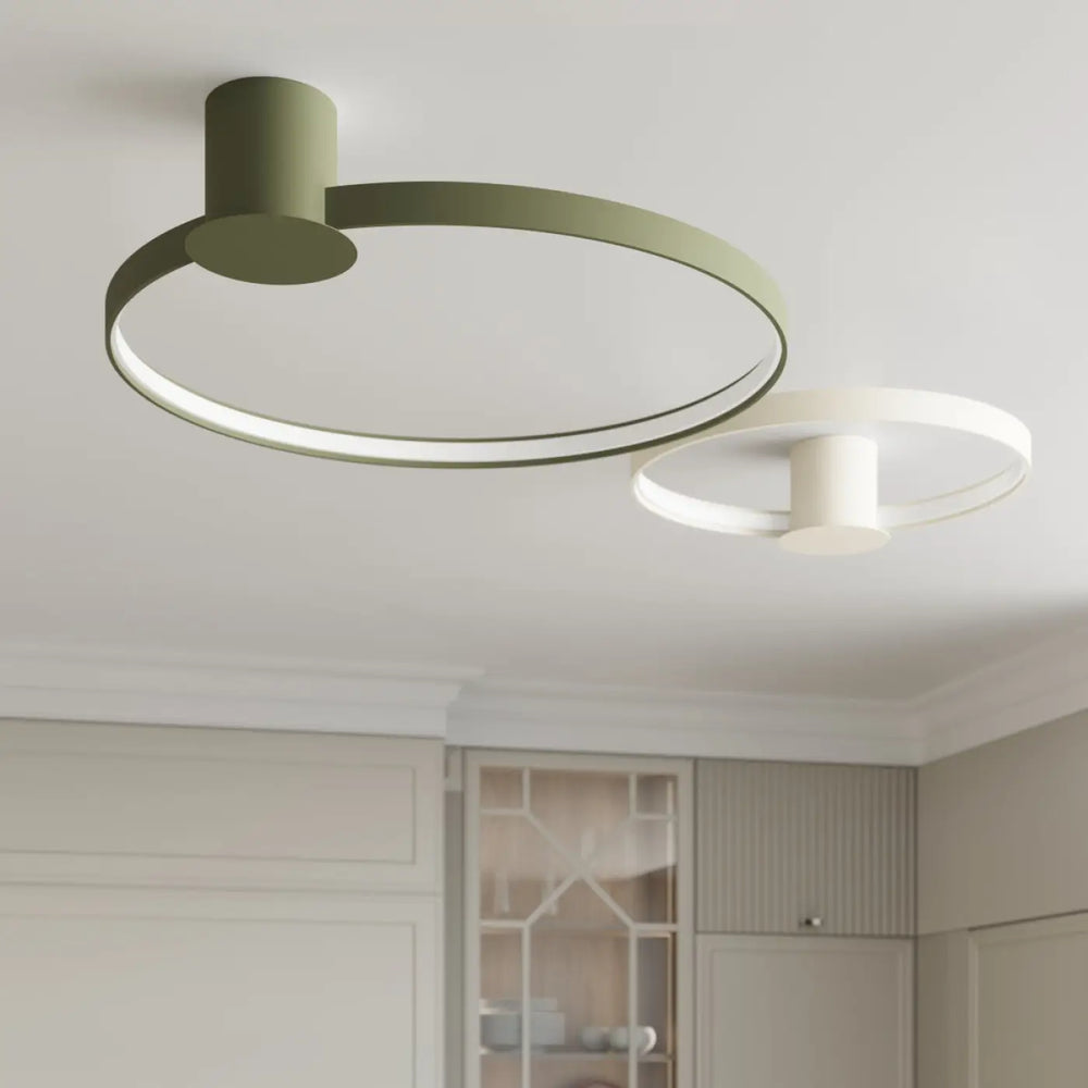 Luminaire plafonnier collection rio design moderne olive vert avec anneau led intégré 3000k beige