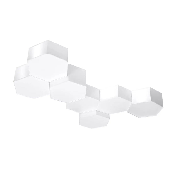 Luminaire plafonnier sunde 11 blanc avec étagères murales hexagonales blanches en formes géométriques modernes