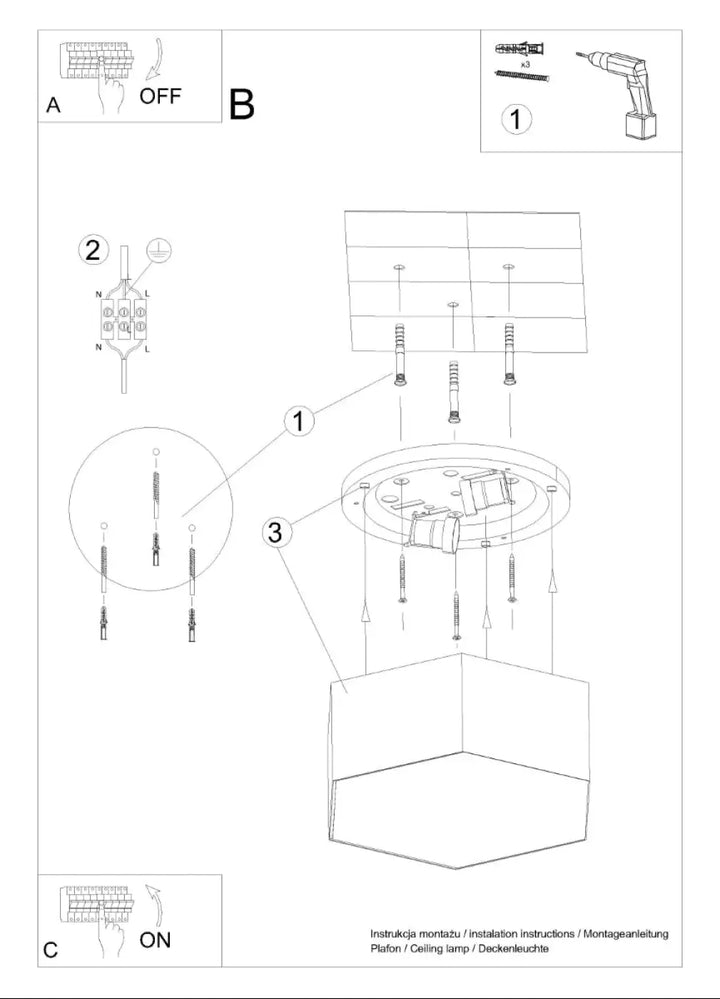 Luminaire plafonnier sunde 11 blanc avec abat-jour hexagonal et plaque de montage circulaire en formes géométriques
